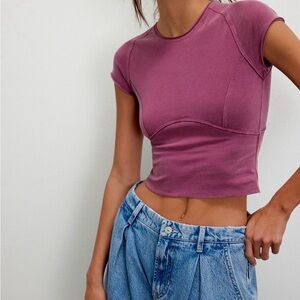 We The Free Protagonist Cropped Cap Sleeve Tee in Dry Rose